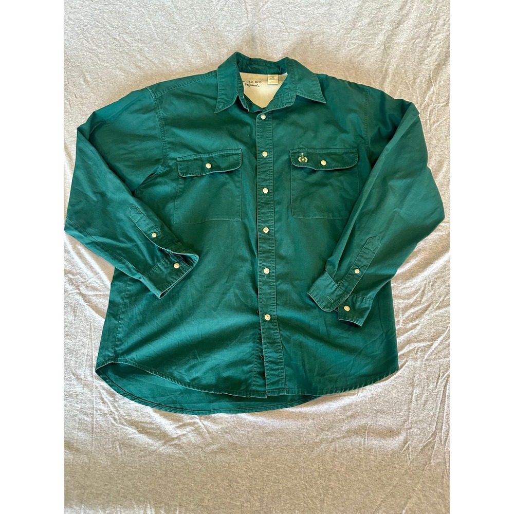 Bugle Boy Original Mens Forest Green Cotton Twill Button Down Work Shirt Medium